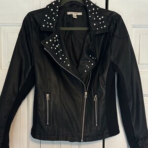 Miami Black Leather Jacket with Pearls